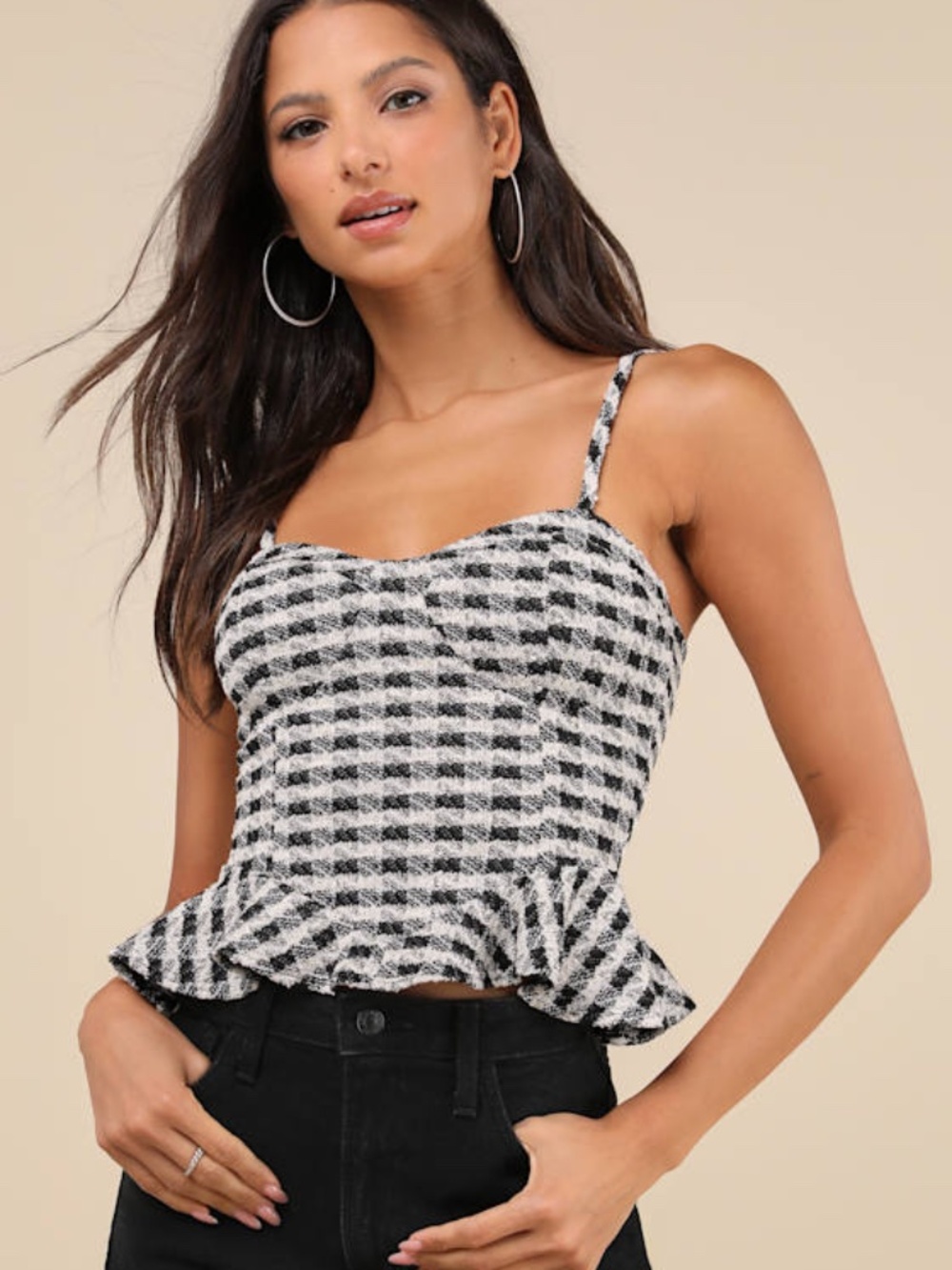 Lulus Curated Attitude Black Plaid Bustier Top - Size L